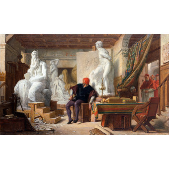 РЕПРОДУКЦИИ НА КАРТИНИ Микеланджело посетен в работилницата си от Юлий II (1856)